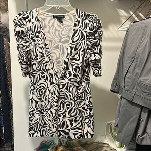 INC International Concepts Black and White Sheath Dress with Plunge V-Neck